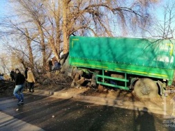 Военный грузовик врезался в дерево в Кривом Роге, водителя зажало в кабине