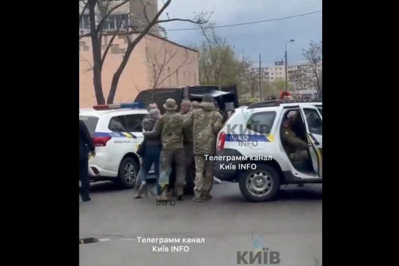 В Киеве ТЦКашники бусифицировали мужчину с вместе собакой, которую потом просто выкинули на дорогу